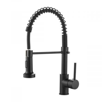 Kitchen Faucets Commercial Solid Brass Single Handle Single Lever Pull Down Sprayer Spring Kitchen Sink Faucet, Matte Black