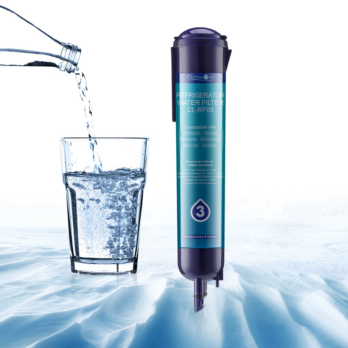 Clatterans CLRF05 Replacement for Whirlpool 4396710 Filter, 3Pack