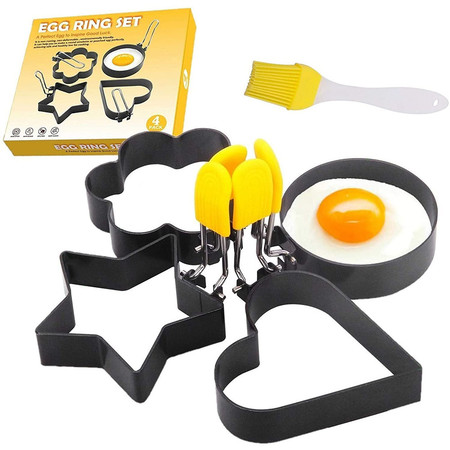4 Pack Nonstick Egg Maker Mold with Silicone Handle for Frying