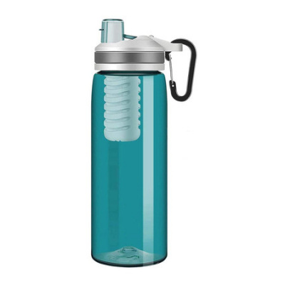 Filtered Water Bottle, Portable Grade Filter 2-Stage Integrated Water Purifier with Replaceable Filter for Camping -Green