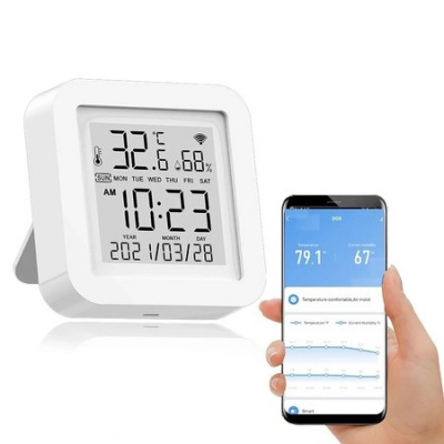 Temperature Humidity Smart Sensor Clock Digital Display Remote Control Thermometer Support Alexa Google Assistant