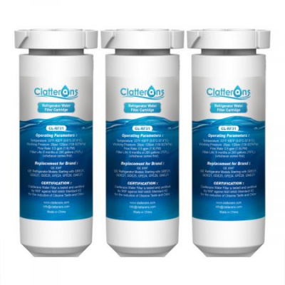 Clatterans Replacement  Refrigerator Water Filter  for GE XWF (WR17X30702), Applicable to models starting with GDE25, GFE26, GNE25, GNE27, GYE18, Pack of 3