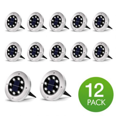 Solar Disk Lights Outdoor, 8 LED Bulbs Solar Ground Lights Outdoor Waterproof for Garden Yard Patio Pathway Lawn Driveway - White (12 Pack)