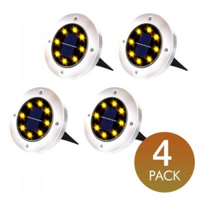 Solar Disk Lights Outdoor, 8 LED Bulbs Solar Ground Lights Outdoor Waterproof for Garden Yard Patio Pathway Lawn Driveway - Warm White (4 Pack)