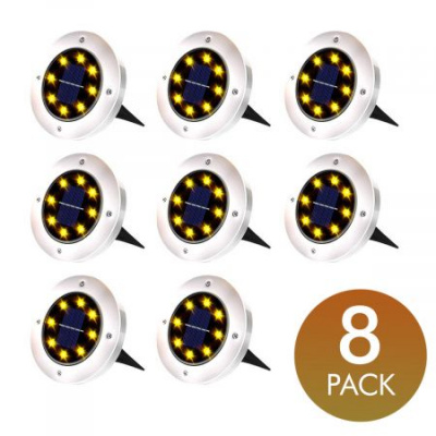 Solar Disk Lights Outdoor, 8 LED Bulbs Solar Ground Lights Outdoor Waterproof for Garden Yard Patio Pathway Lawn Driveway - Warm White (8 Pack)