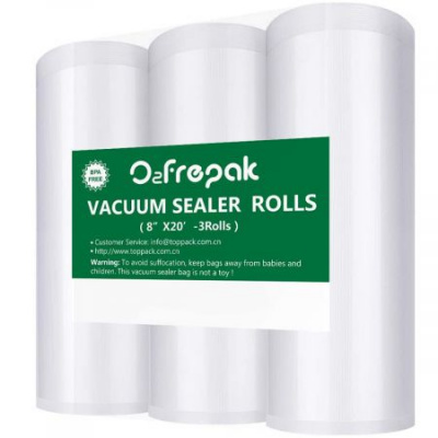 Premium 3Rolls (600cm) 8"x20' Food Saver Vacuum Sealer Freezer Bags Rolls for Food saver, Seal a Meal Vacuum Sealer Fits Inside Storage Area Sous Vide Vaccume, Cut to Size Roll