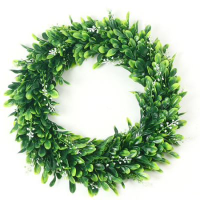 Faux Boxwood Wreath, 15" Artificial Green Leaves Wreath for Front Door Hanging Wall Windows Decoration Holiday Festival Wedding Decor