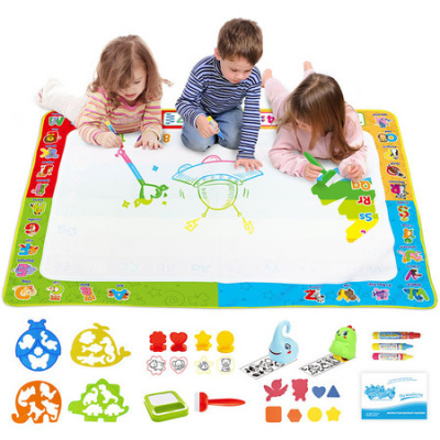 Magic Doodle Mat with Pens Stamps Cartoon Theme Water Coloring Rug Drawing Carpet Painting Educational Toy for Girl Boy Kids