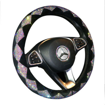 Luxurious Colorful Rhinestone Bling Leather Car Steering Wheel Cover Col.Rhombus Diamond Universal fit 15"/38cm