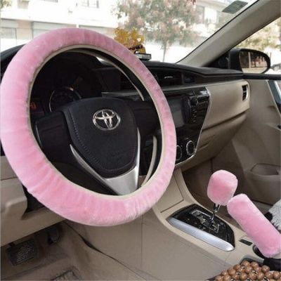 3pcs Winter Warm Furry Steering Wheel Cover Handbrake Cover Gear Shift Cover Universal Fit