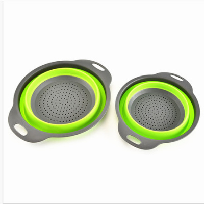 Collapsible colander, 2 foldable kits, DLD Food Grade Silicone Kitchen Strainer Space-saving foldable filter colander (Green)
