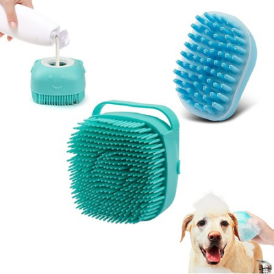 Dog Bath Brush, Soft Silicone Pet Shampoo Massage Dispenser Grooming Shower Brush for Short Long Haired Dogs and Cats Washing 1 Pack