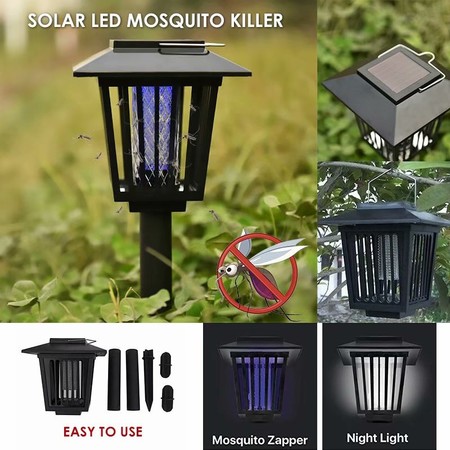 Solar Powered LED Mosquito Killer Light Insect Repeller Bug Zapper Garden Lamp 